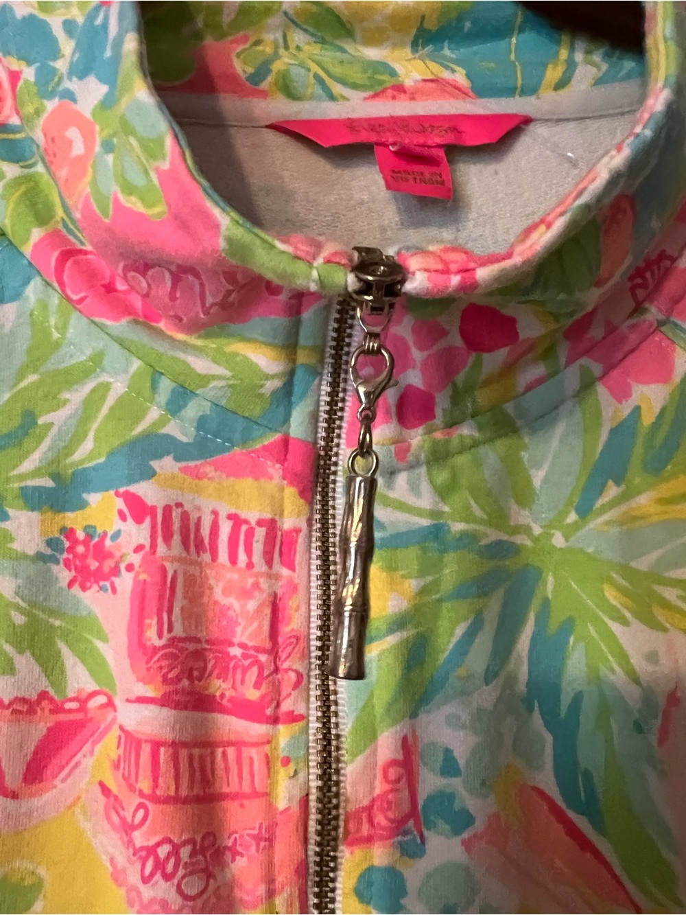 Lily Pulitzer Bright Floral Quarter-Zip Pullover Top - Pink & Teal - Picture 10 of 10
